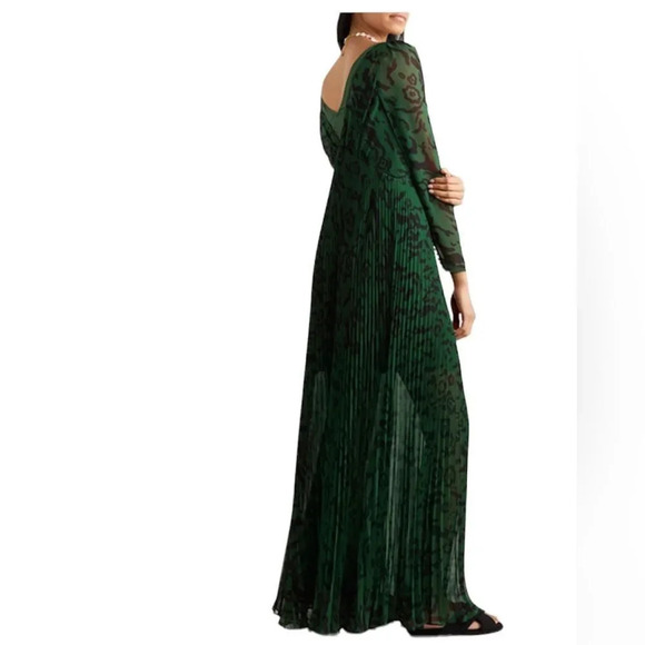 Self Portrait NEW Green Leopard Chiffon‎ Maxi Dress size 4 - Picture 2 of 6